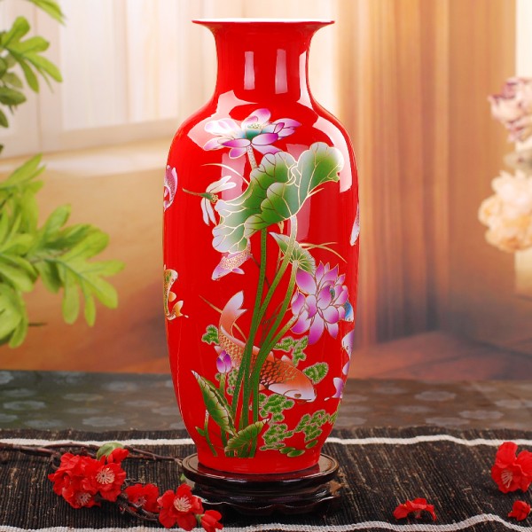  Jingdezhen Ceramic Vase Modern Chinese Style Lotus Fish Vase Wedding Gifts Home Handicraft Furnishing Articles Golden Drawing