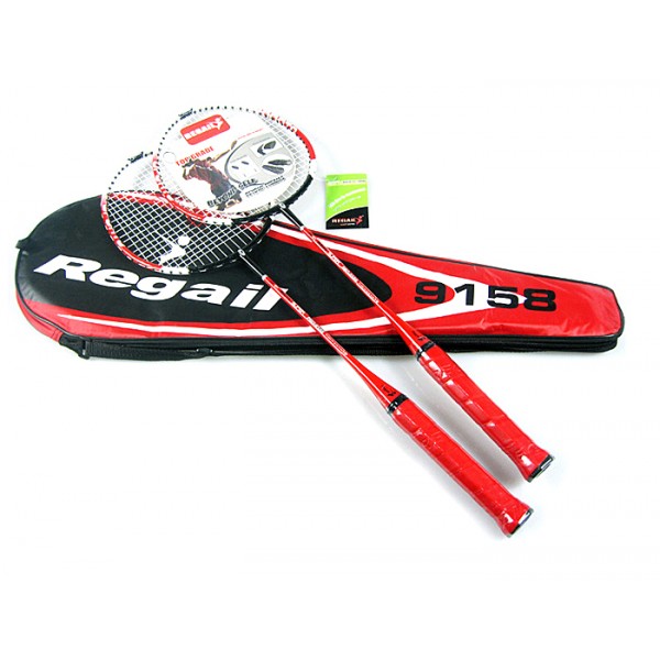 1 Pair Regail 9158 Durable Speed Badminton Racket Battledore Racquet + Carry Bag for Couples Red