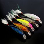 11cm 14g Hard Plastic Minnow Lure with Feather Artificial Fishing Lures 3D Fish Eye Fake Lure Swimbait Simulation Crank Bait