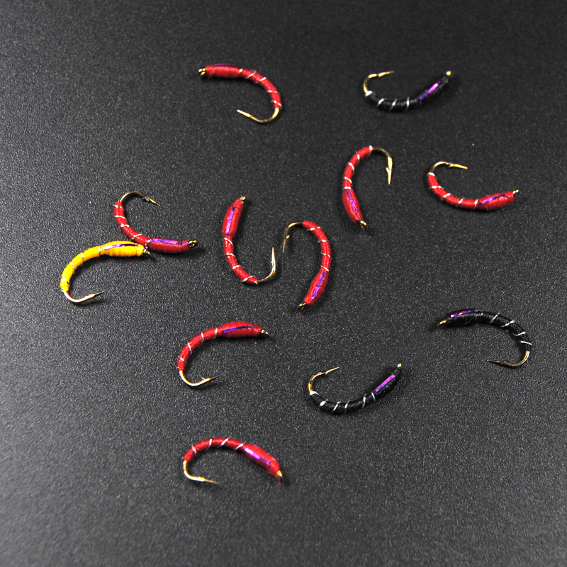 12PCS 12 Caddis Larva Chironomid Midge Pupa Buzzer Zebra Nymph Trout