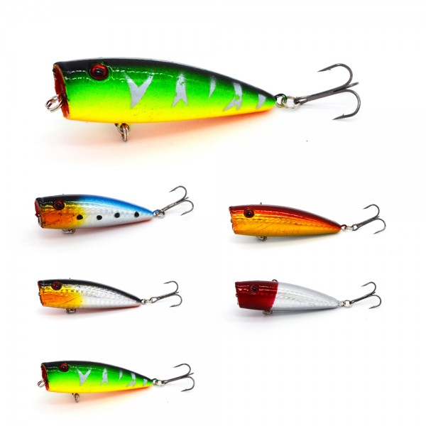 1Pcs/bag 6.5cm 9.1g Top Water Floating Lure Popper Artificial Bait Fishing Lures Pooper two Hooks 3D Fish Eye Poper Fake Lure