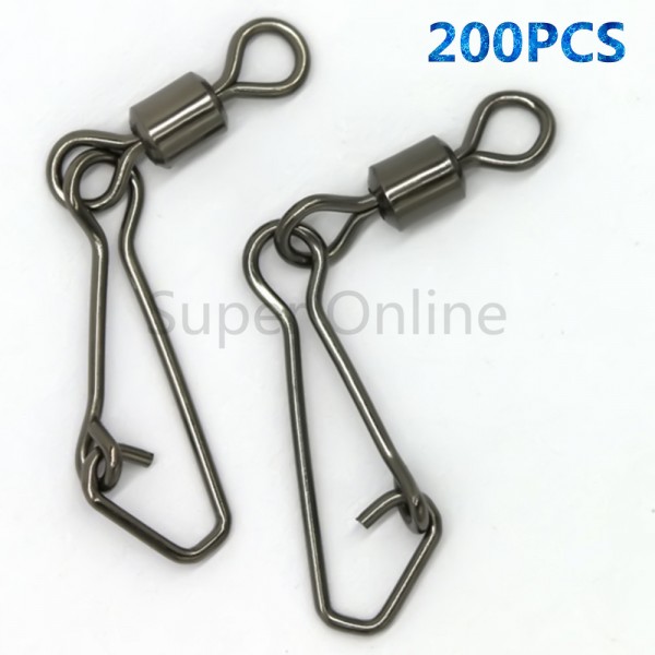 200pcs/lot MS+QL Fishing Swivels 1/0# - 8# Rolling Swivel With Hooked Snap Fishhooks Tackle