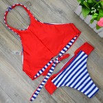 2016  New Retro Halter Swimsuit Reversible Bikini Bandage Swimwear Cut Out Swimsuit Brazilian Printed Summer Beach Suit 1614