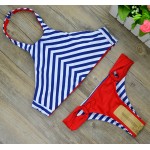 2016  New Retro Halter Swimsuit Reversible Bikini Bandage Swimwear Cut Out Swimsuit Brazilian Printed Summer Beach Suit 1614