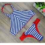 2016  New Retro Halter Swimsuit Reversible Bikini Bandage Swimwear Cut Out Swimsuit Brazilian Printed Summer Beach Suit 1614