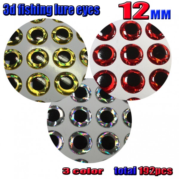 2016 HOT 3d fish eyes 12MM  silver 64pcs+ red 64pcs+gold 64pcs  in total 192pcs/lot 