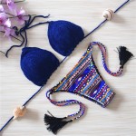 2016 Knitted Swimsuit Sexy Swimwear women summer dress Handmade Crochet Bikinis women Swimsuit Brazilian push up biquini women