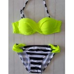 2016 New Stripes Swimwear Bikini Yellow Bandeau Swimsuit Bathing Suit Strappy Push Up Bikini Brazilian Biquini Maillot De Bain