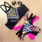 2016 New Women Bikinis High Neck Push up Bikini Set Geometry Black Swimwear Female Slim Print Swimsuit Biquini brazilian Beach