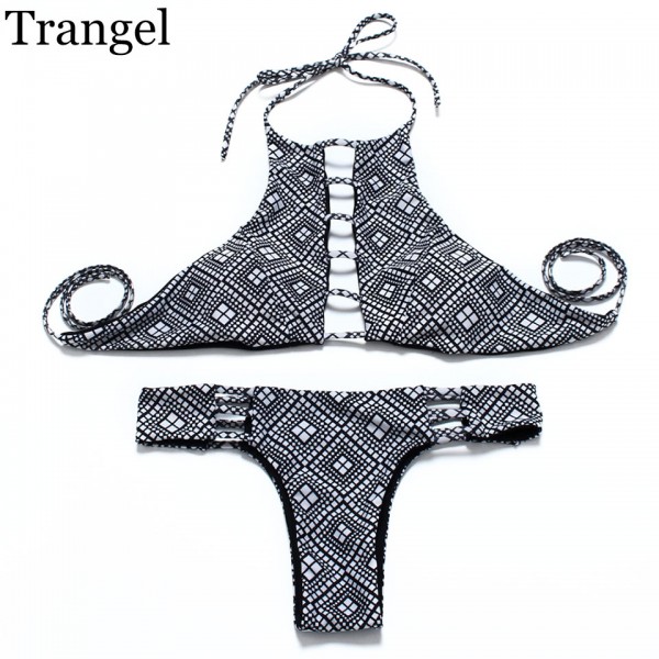 2016 Sexy High Neck Bikini Bandage Swimwear Cut Out Swimsuit Retro Halter Bikini Set Brazilian Printed Summer Beach Suit 20