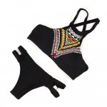 2016 Sexy Women Brazilian Bikini,High Neck Halter Print Slim Vintage Beach Two-Piece Swimwear,S/M/L Black Bathing Suit Swimsuit