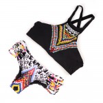 2016 Sexy Women Brazilian Bikini,High Neck Halter Print Slim Vintage Beach Two-Piece Swimwear,S/M/L Black Bathing Suit Swimsuit