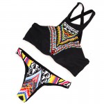 2016 Sexy Women Brazilian Bikini,High Neck Halter Print Slim Vintage Beach Two-Piece Swimwear,S/M/L Black Bathing Suit Swimsuit