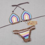 2016 Sexy Women Handmade Crochet Bikini Color knitting girl micro Knit Suit Colors Triangle Swimming Top Swimsuit Beach Swimwear