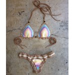 2016 Sexy Women Handmade Crochet Bikini Color knitting girl micro Knit Suit Colors Triangle Swimming Top Swimsuit Beach Swimwear