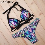 2016 Summer Brand New Sexy Women Swimwear  Printed Bikini Push Up  Halter Beachwear Swimsuit Padded AD891