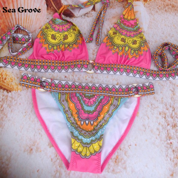 2016 Women Bikini swimwear many color design print flower Sexy Swimsuit women's Swimwear summer bikinis set beachwear