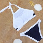 2017 Bikini Women Sports Halter Bandage Padded Two Piece Swimwear brazilian Swimsuit Beach Bathing Suit Dark Blue Biquini EA14