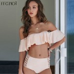 2017 Bikinis Women Biquinis Off Shoulder Swimsuit High Waist Bikini Brazilian Bikini Biquini NK47