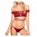 2017 Brazilian Bikini Women Sexy Micro Swimwear Off Shoulder Swimsuit Floral Bathing Suit High Neck Biquini Bandage Bikinis Set