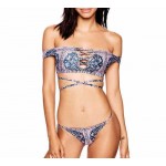 2017 Brazilian Bikini Women Sexy Micro Swimwear Off Shoulder Swimsuit Floral Bathing Suit High Neck Biquini Bandage Bikinis Set