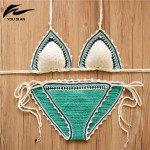 2017 Crochet Swimwear Woman Sexy Halter Knitting bikini Sets Handmade Swimsuit Biquini Maillots De Bain Brazilian Bathing Suit