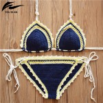 2017 Crochet Swimwear Woman Sexy Halter Knitting bikini Sets Handmade Swimsuit Biquini Maillots De Bain Brazilian Bathing Suit