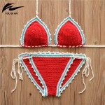 2017 Crochet Swimwear Woman Sexy Halter Knitting bikini Sets Handmade Swimsuit Biquini Maillots De Bain Brazilian Bathing Suit