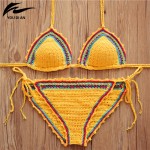 2017 Crochet Swimwear Woman Sexy Halter Knitting bikini Sets Handmade Swimsuit Biquini Maillots De Bain Brazilian Bathing Suit