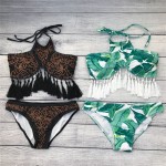 2017 Green Leaf Tassel Bikini Sexy Push Up Swimwear Retro New Design Swimsuit Padding Bathing Suit Beachwear Maillot De Bain