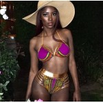 2017 New African Print Two-Pieces Bath Suits Bikini Set Sexy Geometric Swimwear Swimsuit Gold High Waist Swimming Suit 