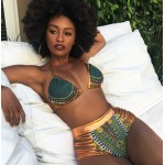 2017 New African Print Two-Pieces Bath Suits Bikini Set Sexy Geometric Swimwear Swimsuit Gold High Waist Swimming Suit 