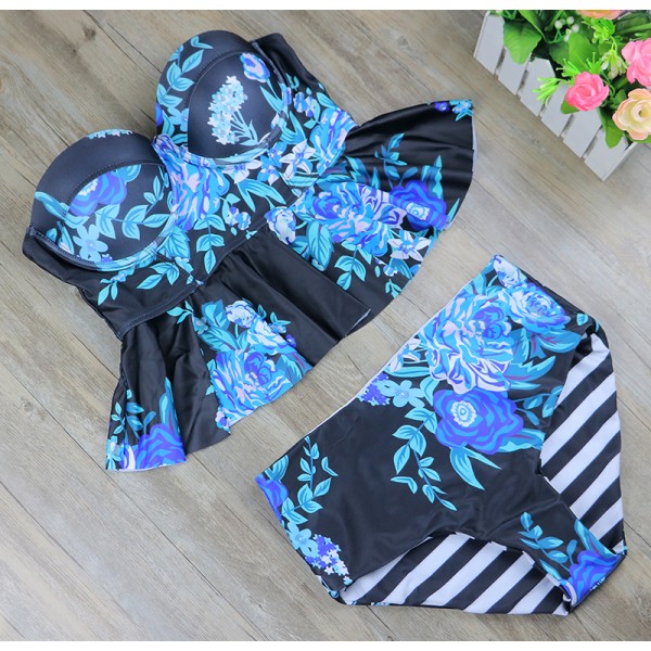 2017 New Print Bikinis Women Swimsuit High Waist Bathing Suit Plus Size Swimwear Push Up Bikini Set Vintage Retro Beach Wear XL