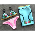 2017 New Style Crochet Neoprene Bikini Set Neoprene Swimwear Bikini Neoprene Embroidery Swimwear Bikini Bathing Suits