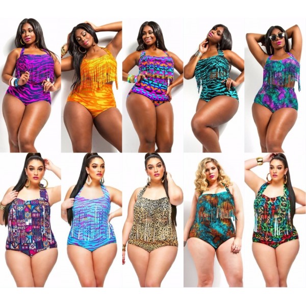 2017 Plus Size Bikini Set Women Ladies Sexy Retro Padded Push Up Tassel High Waist Floral Swimwear Swimsuit Bathing XXXL 1502