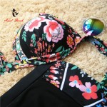 2017 Plus Size Women Bikini Sexy Print Push Up Bikinis Black Swimwear Maillot De Bain Biquini Beach Swimsuit Bathing XXXL BJ068