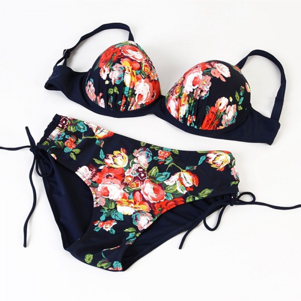 2017 Plus Size Women Swimwear Sexy Push Up Bikini Set Brazilian Flower Print Swimsuit Female Bathing Suit Big Beachwear