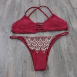 2017 Push Up Bikini Size S-L Red Swimwear Female Sexy Bikinis Set Strappy Women Brand Swimsuit Lace Brazilian Bathing Suit E631