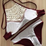 2017 Sexy Halter Crochet Bikini High Neck Red Bathing Suit Swimsuit Women Swimwear Biquini Maillot de Bain