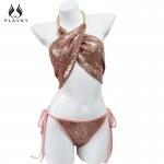 2017 Sexy Halter Swimsuit High Neck Bandage Biquini Thong Swim Bathing Suit Bling Sequin Swimwear Women Brazilian Push Up Bikini