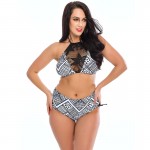 2017 Sexy High Neck Bikini Women Swimsuit Plus Size Swimwear Lace Retro Halter Top Bikini Set Printed Summer Beach Wear Suit 4XL