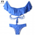 2017 Sexy Off Shoulder Ruffled Bandeau Thong Biquini Strappy Swimsuit Swim Wear Bathing Suit Swimwear Women Brazilian Bikini