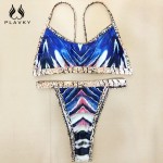 2017 Sexy Retro Ladies Tie Dye High Cut Micro Biquini Bandeau Swim Bathing Suit Swimwear Swimsuit Women Brazilian Push Up Bikini