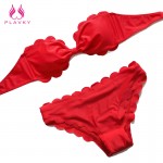 2017 Sexy Retro Women Preppy Wave Bow Bandeau Bathing Suit Thong Swimwear Micro Shell Bikini Brazilian Swimsuit Bikini Set