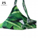 2017 Sexy Women Low Cut Push Up Bikini Brazilian Palm Leaf Printed Swimsuit Beachwear Female Strappy Swimwear Thong Micro Bikini