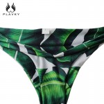 2017 Sexy Women Low Cut Push Up Bikini Brazilian Palm Leaf Printed Swimsuit Beachwear Female Strappy Swimwear Thong Micro Bikini