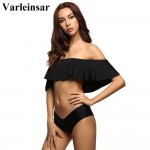 2017 Sexy bandeau ruffle bikini set black two pieces swimsuit female swimwear women bathing suit swim wear biquini beachwear V14