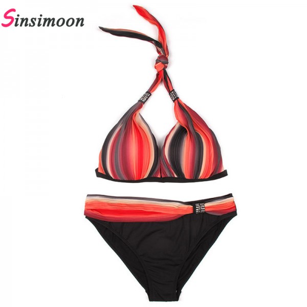 2017 Striped Bikini set Women Patchwork Biquini Female Bandage Swimsuit Bandeau Swimwear Plus size Bathing suit Sexy Monokini