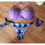 2017 Summer Beach Padded Push Up Bikini Set Palm Tree Tank Bikinis Womens Crop Top Racerback Sports Swimwear Swimsuit E418