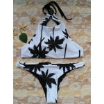 2017 Summer Beach Padded Push Up Bikini Set Palm Tree Tank Bikinis Womens Crop Top Racerback Sports Swimwear Swimsuit E418